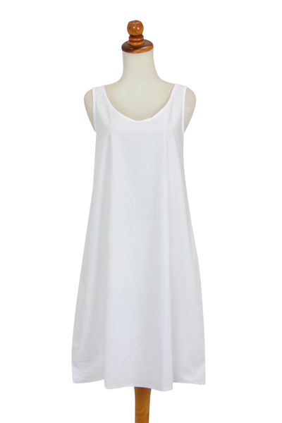 Weißes Kleid in A-Linie aus Baumwolle - Weißes ärmelloses Baumwollkleid für Damen aus Bali