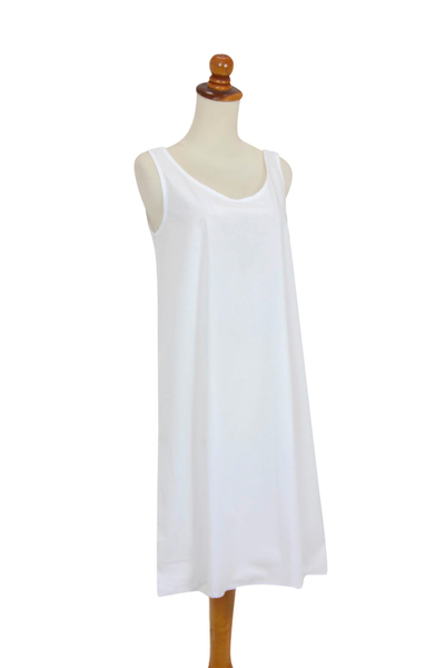 Weißes Kleid in A-Linie aus Baumwolle - Weißes ärmelloses Baumwollkleid für Damen aus Bali