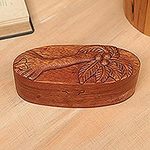 Hand Carved Wood Puzzle Box with Palm Tree, 'Coconut Palm'