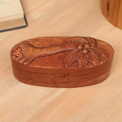 Puzzlebox aus Holz - Handgeschnitzte Puzzlebox aus Holz mit Palme