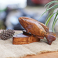 Wood puzzle box, 'Tropical Fish' - Indonesian Tropical Fish Wood Puzzle Box