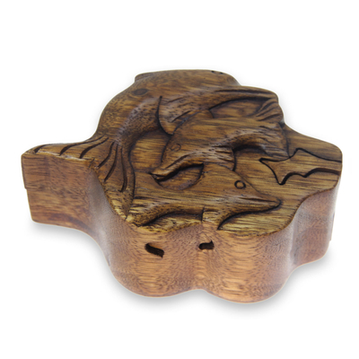 Dolphin Themed Hand Carved Wood Puzzle Box