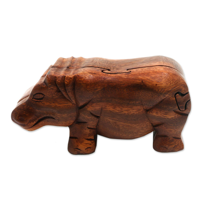 caja de rompecabezas de madera - Caja de rompecabezas de madera de hipopótamo hecha a mano de Bali