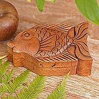 Traditional Polished Fish-Shaped Elm Tree Wood Puzzle Box