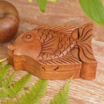 Wood puzzle box, 'Pacific Fish' - Hand Carved Wood Fish Puzzle Box from Bali