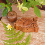 Wood puzzle box, 'Pacific Fish' - Hand Carved Wood Fish Puzzle Box from Bali