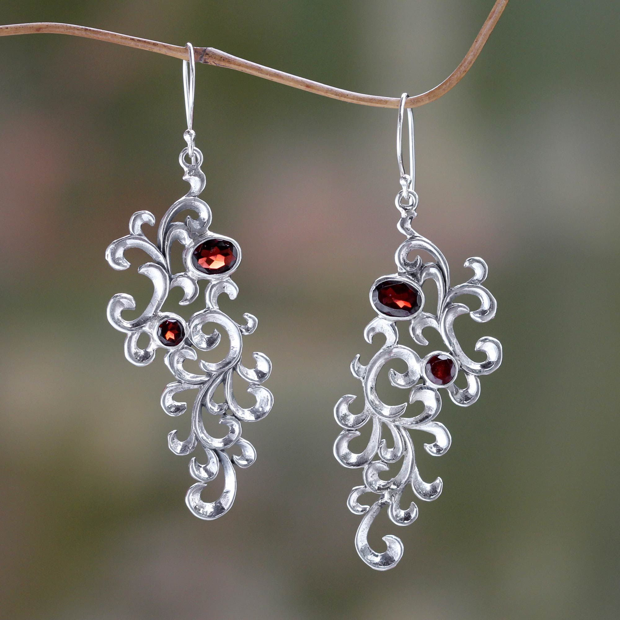 Hand Crafted Birthstone Dangle Earrings from Bali - Birthday Flowers