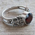 Garnet flower ring, 'Crimson Frangipani' - Garnet and Sterling Silver Flower Ring