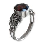 Garnet flower ring, 'Crimson Frangipani' - Garnet and Sterling Silver Flower Ring