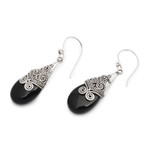 Onyx dangle earrings, 'Misty Mountain' - Onyx and Sterling Silver Dangle Earrings from Bali
