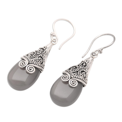 Chalcedony dangle earrings, 'Dusky Mountain' - Balinese Style Brown Chalcedony Dangle Earrings