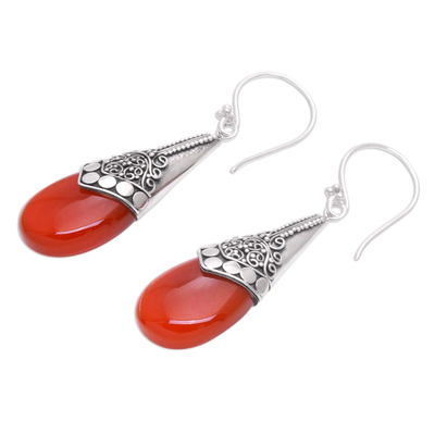 Chalcedony dangle earrings, 'Puncak Jaya in Red' - Wine-Red Chalcedony and Sterling Silver Dangle Earrings