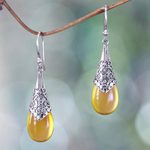 Chalcedony dangle earrings, 'Puncak Jaya in Yellow' - Balinese Sterling Silver and Yellow Chalcedony Earrings