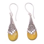 Chalcedony dangle earrings, 'Puncak Jaya in Yellow' - Balinese Sterling Silver and Yellow Chalcedony Earrings