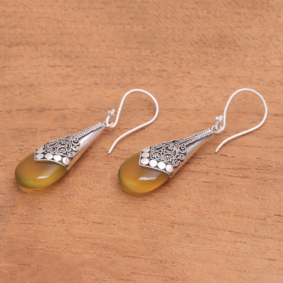 Ohrhänger aus Chalcedon - Balinesische Ohrringe aus Sterlingsilber und gelbem Chalcedon