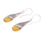 Chalcedony dangle earrings, 'Puncak Jaya in Yellow' - Balinese Sterling Silver and Yellow Chalcedony Earrings