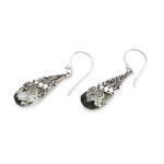 Prasiolite dangle earrings, 'Drop of Nature' - Balinese Style Prasiolite and Silver Dangle Earrings