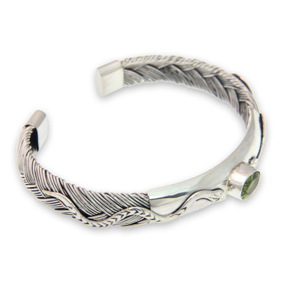 Peridot cuff bracelet, 'Baby Viper' - Snake Motif Cuff Bracelet with Peridot
