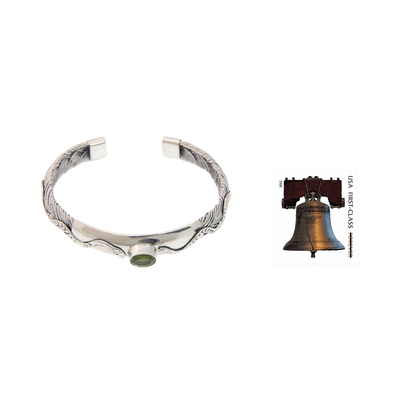 Peridot cuff bracelet, 'Baby Viper' - Snake Motif Cuff Bracelet with Peridot
