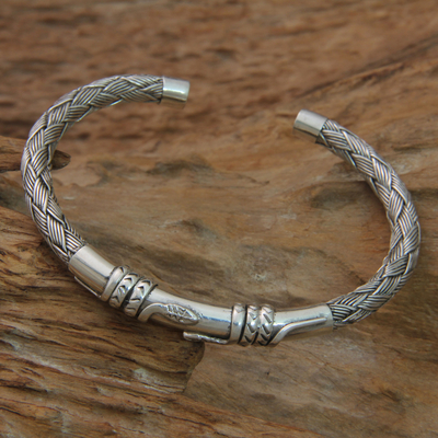 Brazalete de plata esterlina - Brazalete de plata esterlina con diseño de serpiente de Bali