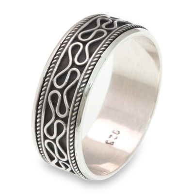 Men's sterling silver meditation spinner ring, 'Rolling Waves' - Sterling Silver Balinese Meditation Spinner Ring for Men