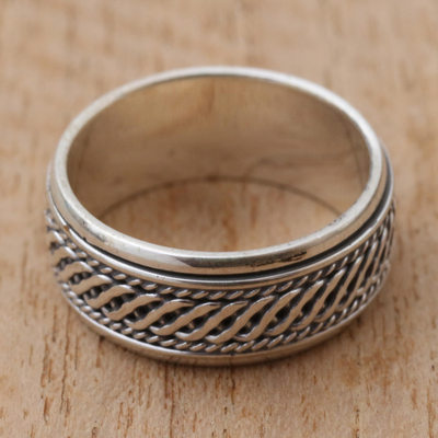 Sterling silver meditation spinner ring, 'Speed' - Handcrafted Sterling Silver Spinner Ring