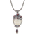 Carved pendant necklace with Garnet, 'Layonsari' - Carved Bone and Garnet Pendant Necklace from Bali (image 2b) thumbail