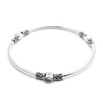 Rainbow moonstone bangle bracelet, 'Harmony of Three' (large) - Silver 925 Bangle Bracelet with Rainbow Moonstone (large)