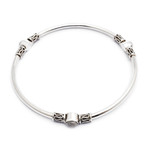 Rainbow moonstone bangle bracelet, 'Harmony of Three' (large) - Silver 925 Bangle Bracelet with Rainbow Moonstone (large)