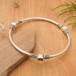 Peridot bangle bracelet, 'Harmony of Three' (large) - Peridot and Silver 925 Bangle Bracelet (large)