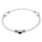 Onyx bangle bracelet, 'Harmony of Three' (large) - Silver and Onyx Balinese-Style Bangle Bracelet (large)