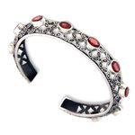 Garnet cuff bracelet, 'Java Kawung' - Sterling Silver and Garnet Handmade Cuff Bracelet