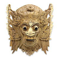 Wood mask, 'Sang Jogor Manik' - Balinese Hindu Decorative Wood Wall Mask from Bali