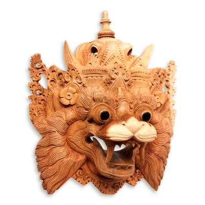 Wood mask, 'Barong Macan' - Hand Carved Acacia Wood Balinese Tiger Mask