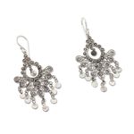 Sterling silver chandelier earrings, 'Silver Peacock Feather' - Fair Trade Handmade Sterling Silver Chandelier Earrings