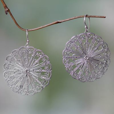 Sterling silver dangle earrings, 'Fireworks' - Handcrafted oxidised Sterling Silver Dangle Earrings