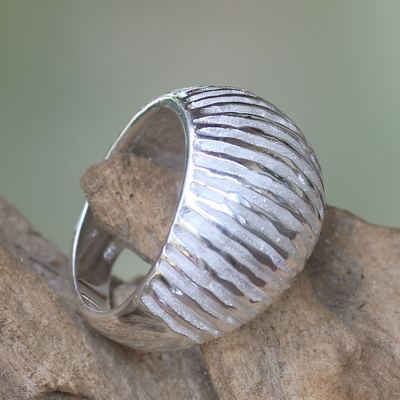 Sterling silver domed ring, 'Sand and Water' - Fair Trade Handmade Sterling Silver Domed Ring
