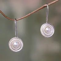 Cultured pearl drop earrings, Lunar Halo