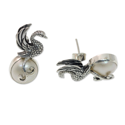 Ohrhänger aus Zuchtperlen - Ohrhänger aus Zuchtperlen und Silber mit Schwanenmotiv