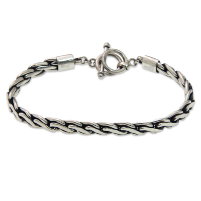 Men's sterling silver bracelet, 'Dauntless' - Handcrafted Men's Sterling Silver Chain Bracelet
