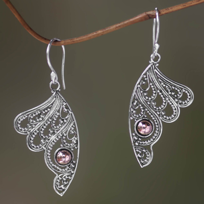 Gold accented sterling silver dangle earrings, 'Fairy's Flight' - Sterling Silver Wing Earrings with 18k Gold Plated Accents