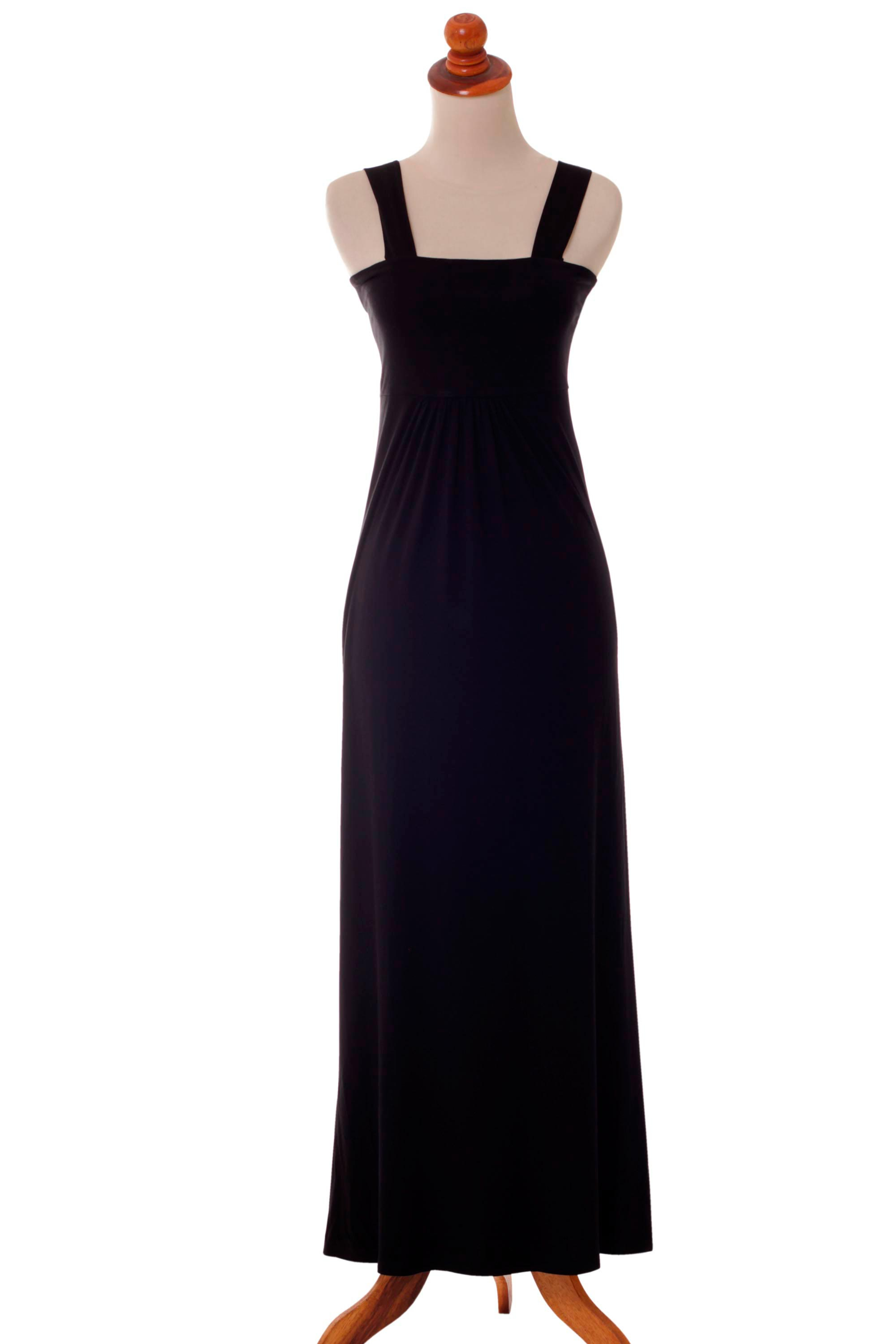 Black Modal Maxi Sleeveless Dress with Empire Line - Majapahit in Black ...
