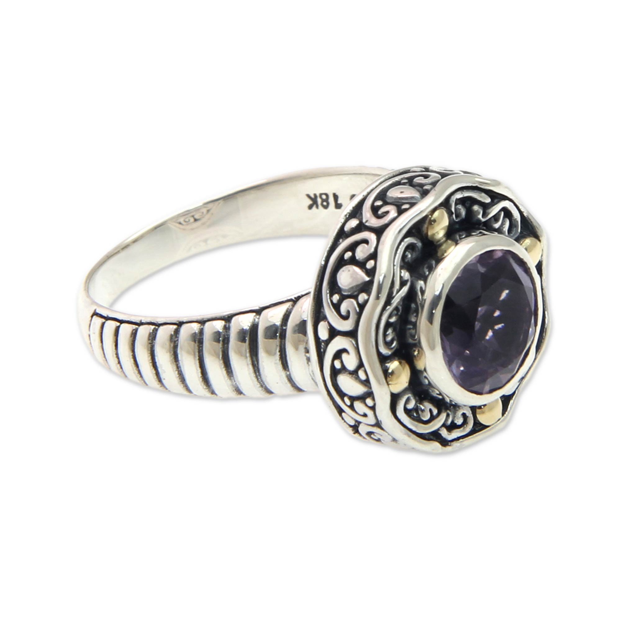Handmade Balinese Cocktail Ring with Amethyst and 18k Gold - Kuta Lilac ...