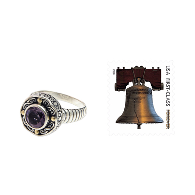Gold accented amethyst ring, 'Kuta Lilac' - Handmade Balinese Cocktail Ring with Amethyst and 18k Gold