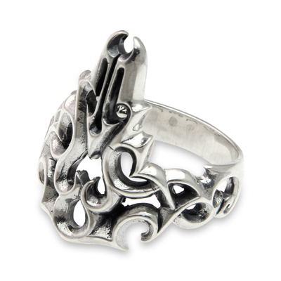 Men's sterling silver ring, 'Tongues of Fire' - Modern Abstract Sterling Silver Men's Ring Handmade in Bali