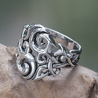 Sterling Silver Men's Ring Handmade in Bali,'Garden Labyrinth'