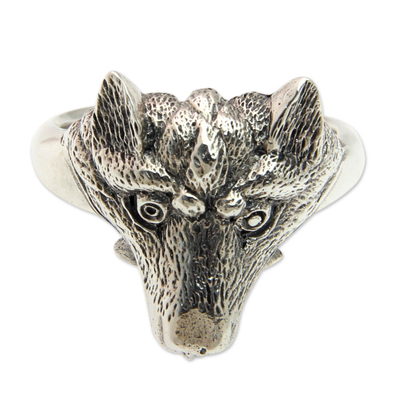 Men's sterling silver ring, 'Fierce Fox' - Men's Fair Trade Sterling Silver 925 Fox Ring