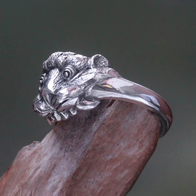Men's sterling silver ring, 'Tiger Cub' - Handmade 925 Sterling Silver Tiger Cub Ring for Men