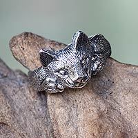 Anillo de plata de ley para hombre, 'Feisty Ocelot' - Anillo de ocelote único para hombre elaborado en plata de ley