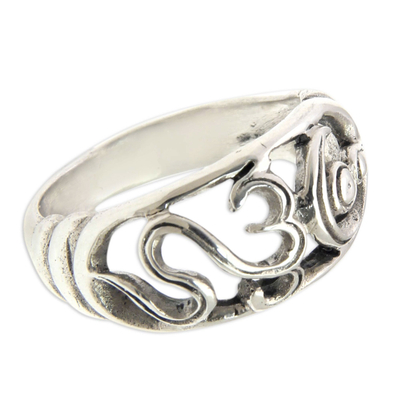 Anillo de banda de plata esterlina - Anillo de plata con símbolo Om hecho a mano para mujer